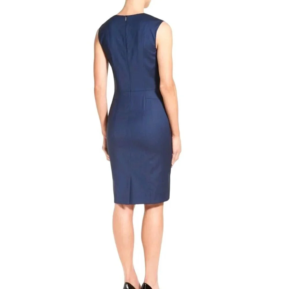 Boss Hugo Boss Delura Stretch Wool Blue Sheath Career Dress Size 4